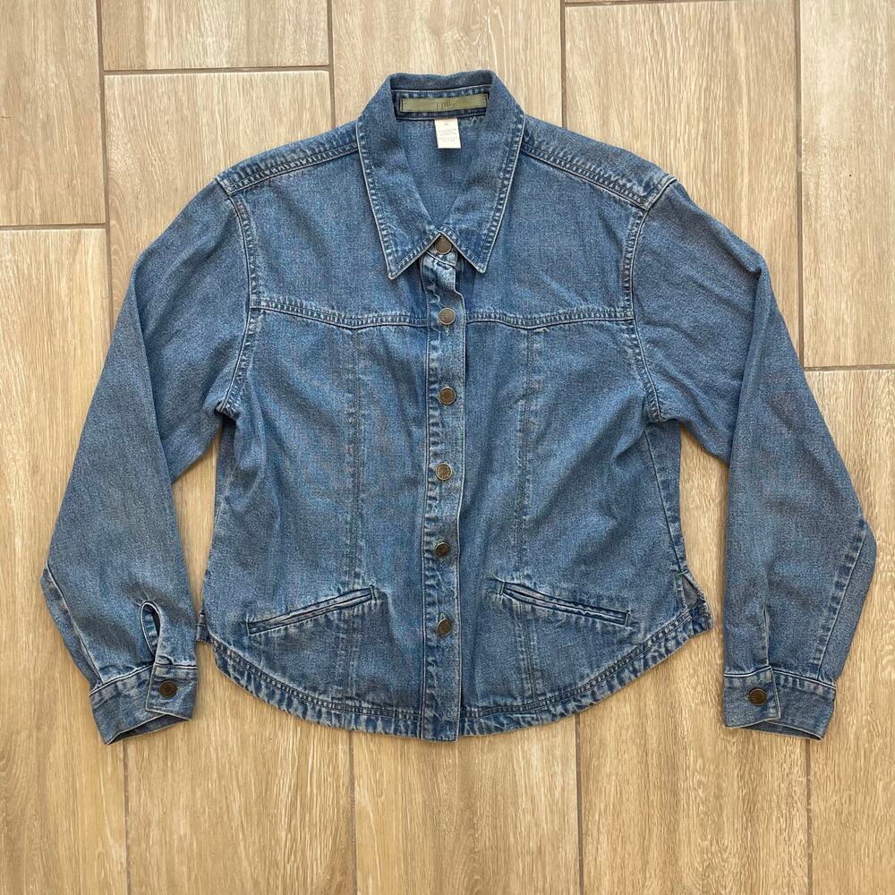J Jill Tencel Chambray Button Shirt Womens M Soft Denim Look Casual